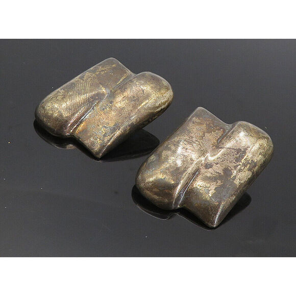 MEXICO 925 Sterling Silver Vintage Oxidized Hollow Non Pierce Earrings EG4242